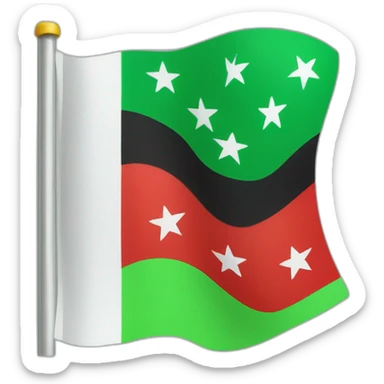 A flag consisting of three sections, the top is green, the middle is white with three red stars, and the bottom is black sticker