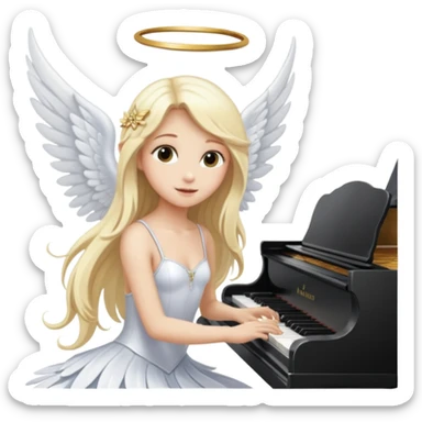 fée vêtue de blanc jouant du piano avec des ailes d'ange sticker