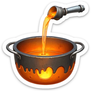The crucible pours out metal, pixels. sticker