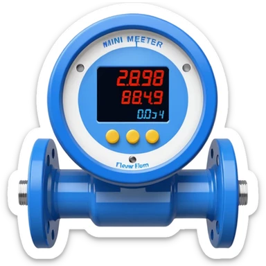 Mini caudalímetro color azul con brida y el medidor tipo digital sticker