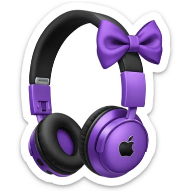 apple headphoness with bow on the right side black and purple  sticker