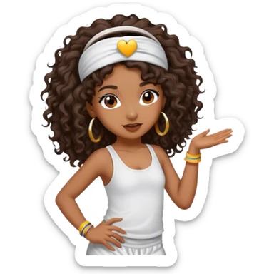 Dancing brown girl with long darn brown curly hair with headband hip hop sticker