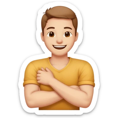 Arms crossed holding a neck laughing sticker