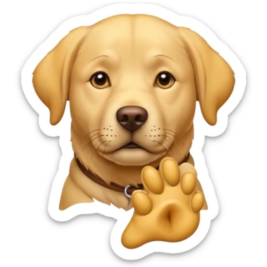 labrador retriever head, yellow fur, thinking pose with paw on chin sticker