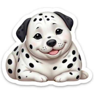 Cinematic Meme-Worthy Chubby Sleeping Dalmatian Portrait Emoji, Head resting peacefully with a contented smile, showcasing a delightfully chubby build and a luxuriously soft white coat with bold black spots, eyes shut in a serene nap, Simplified yet hilariously adorable features, highly detailed, glowing with a soft, drowsy light, high shine, relaxed and utterly lovable, stylized with an air of playful laziness, bright and heartwarming, soft glowing outline, capturing the essence of a comically sleepy Dalmatian, so meme-worthy it feels like it could instantly become the next viral sensation of adorable slumber! sticker