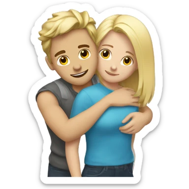 Blonde girl and brunette guy hugging sticker