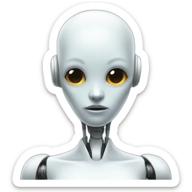 robot woman ghost without hair saying oh no sticker