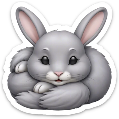 Meme-Worthy Cute Sleeping Grey Rabbit Portrait Emoji, Head resting peacefully with a contented smile, showcasing a delightfully compact build and a luxuriously soft grey fur, eyes shut in a serene nap, Simplified yet hilariously adorable features, highly detailed, glowing with a soft, drowsy light, high shine, relaxed and utterly lovable, stylized with an air of playful laziness, bright and heartwarming, soft glowing outline, capturing the essence of a comically sleepy bunny, so meme-worthy it feels like it could instantly become the next viral sensation of adorable slumber! sticker