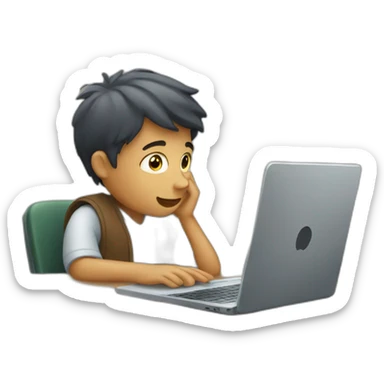 A boy who is busy in watching  mobile sticker