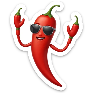 A chili pepper, with legs, arms, and a face. It can be seen wearing sunglasses sticker