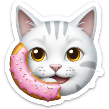 grey-white cat eats white donut sticker