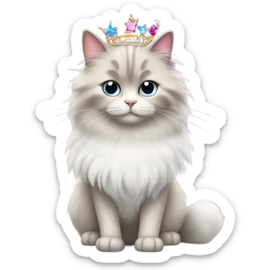 fluffy cat with a tutu and tiara sticker