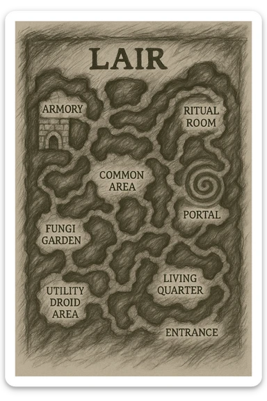 a hand drawn map of how to navigate the Oblieth cave system to find the PCU Lair sticker