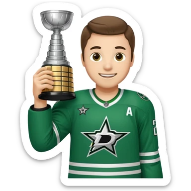 Dallas stars hockey player holding Stanley cup sticker