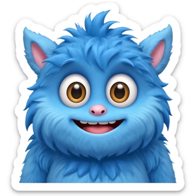 Huggy Wuggy character, blue furry monster with big eyes and wide smile, simple and cute, apple emoji style sticker