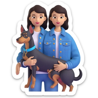 girl wearing denim jacket holding a Doberman sticker
