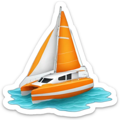 Petit Catamaran avec voile rayée orange et blanche sticker