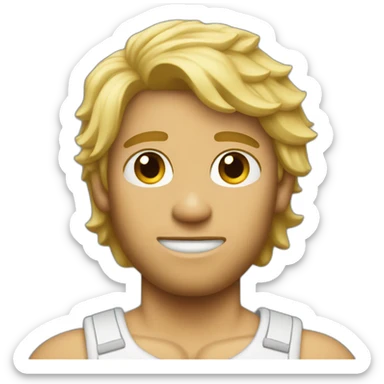 Man with blonde surfer boy hair and broken arm sticker