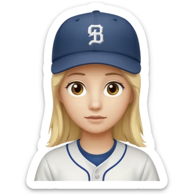 Blonde medium long hair, hazel eyes, white skin, baseball cap sticker