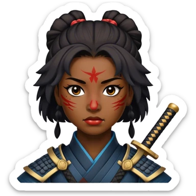 A  black samurai warrior with scars all over her face sticker