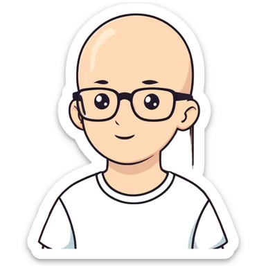bald boy with glasses indoors sticker
