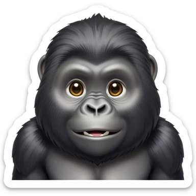 Cinematic Cute mountain Gorilla Portrait Emoji, Head tilted playfully and inquisitively, with a robust build accented by a striking silver mane and round, sparkling eyes full of gentle charm, Simplified yet irresistibly adorable features, highly detailed, glowing with a warm, friendly jungle glow, high shine, affectionate and lively, stylized with a touch of endearing primate whimsy, soft glowing outline, capturing the essence of a mischievous yet loving mountain that feels like it could lumber out of the screen into your arms! sticker