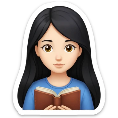 girl with long black hair reading a book sticker