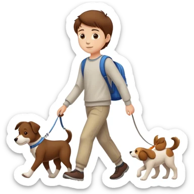 white boy with brown hairs walking with dog sticker
