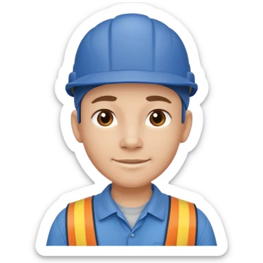 This is a cartoon-style avatar of a worker wearing a blue cap and a matching blue shirt, with a neutral expression. sticker