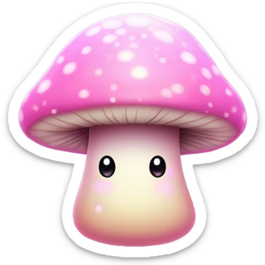 Pastel Pink Mushroom "A pastel pink mushroom with a glowing cap, glittery spots, and a faint magical glow spreading around its base." sticker