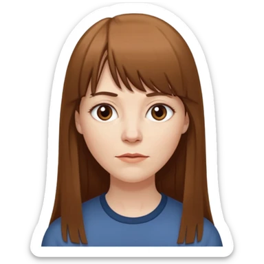 middle age pale skinned white female with long straight brown hair and bangs sticker
