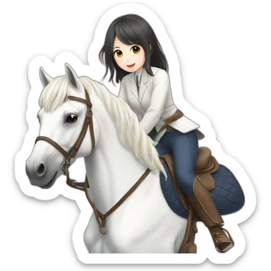 white horse riding japanese cute girl sticker