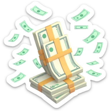 stack of cash with bills flying off sticker