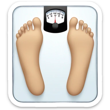 Man’s bare legs and feet on square weight loss scale sticker