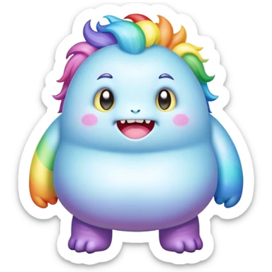 Kawaii derpy fat rainbow monster surrounded by magic, rich textures, visually rich, so lifelike that it feels like it could leap off the page at any moment sticker
