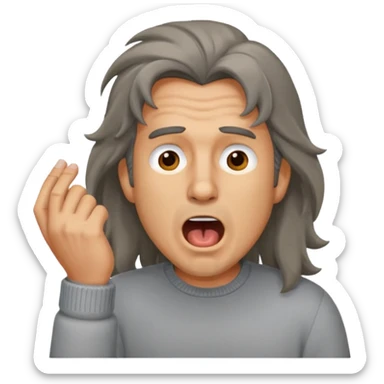 yawning long haired man in sweater sticker