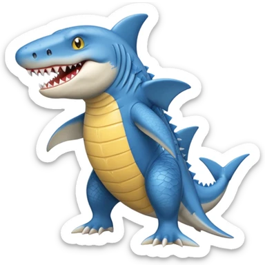 Appearance: The character is predominantly blue with a lighter belly and yellow eyes.
Features: It has large teeth, a shark-like fin on its back, and a tail.
Attire: The crocodile is wearing a pair of light blue and white sneakers.
Pose: It is standing upright on its hind legs. sticker