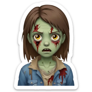 a zombie girl with straight brown hair  sticker