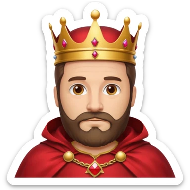 Bearded King, Middle-aged king with trimmed brown beard, red cape., wearing crown sticker