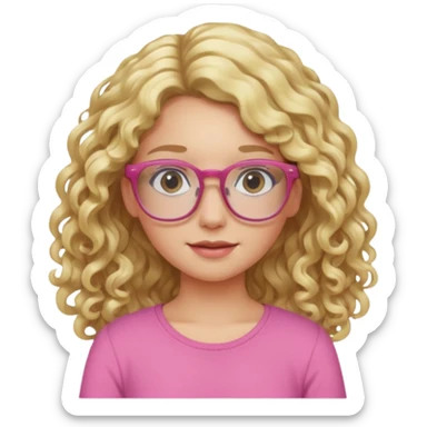 blond girl long curly hair pink top with glasses sticker