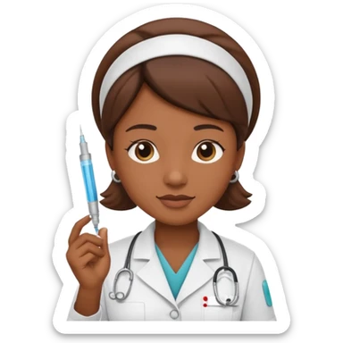 brown skin nurse holding vaccination needle sticker