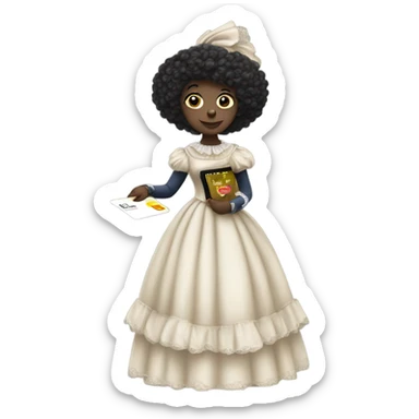 galora in Victorian dress elegant, full body, holding big credit card sticker