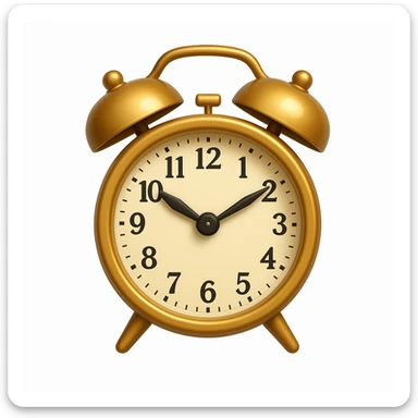 Create an alarm clock emoji that looks exactly like the reference image in iOS emoji style. The emoji should be 3D with shiny, smooth gradients, soft shadows, and a realistic classic alarm clock shape with the classic emoji look. Add a glossy effect to the clock body. sticker