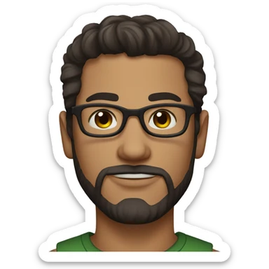 man, green eyes, dark brown hair with a slight gray streak, narrow glasses, tattoo on his hand sticker