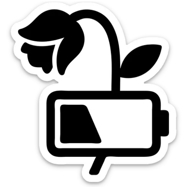 Combined icon of a wilted rose flower with a low battery symbol incorporated into the stem sticker