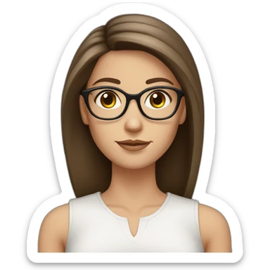 White skin Pretty woman with straigh brown hair, brown big eyes with glasses long eyebrow strong nose sticker