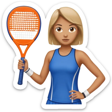 woman serving in padel, focused expression, racket visible sticker