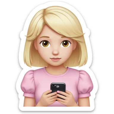 Girl with blonde light hair and light pink streaks . IPhone emoji style and half the body. Light pink clothes and puffy sleeves short sticker