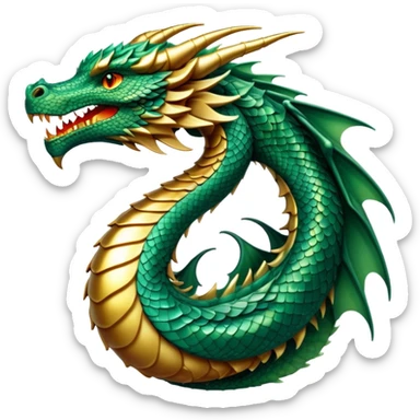 cinematic-noble-dragon-portrait-emoji,-poised-and-majestic,-with-a-sinuous,-elongated-body-covered-in-intricately-detailed,-shimmering-scales-in-hues-of-emerald-and-gold,-and-piercing,-fiery-eyes-that-reflect-ancient-wisdom; sticker