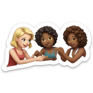 Four white-skin friends playing board game sticker